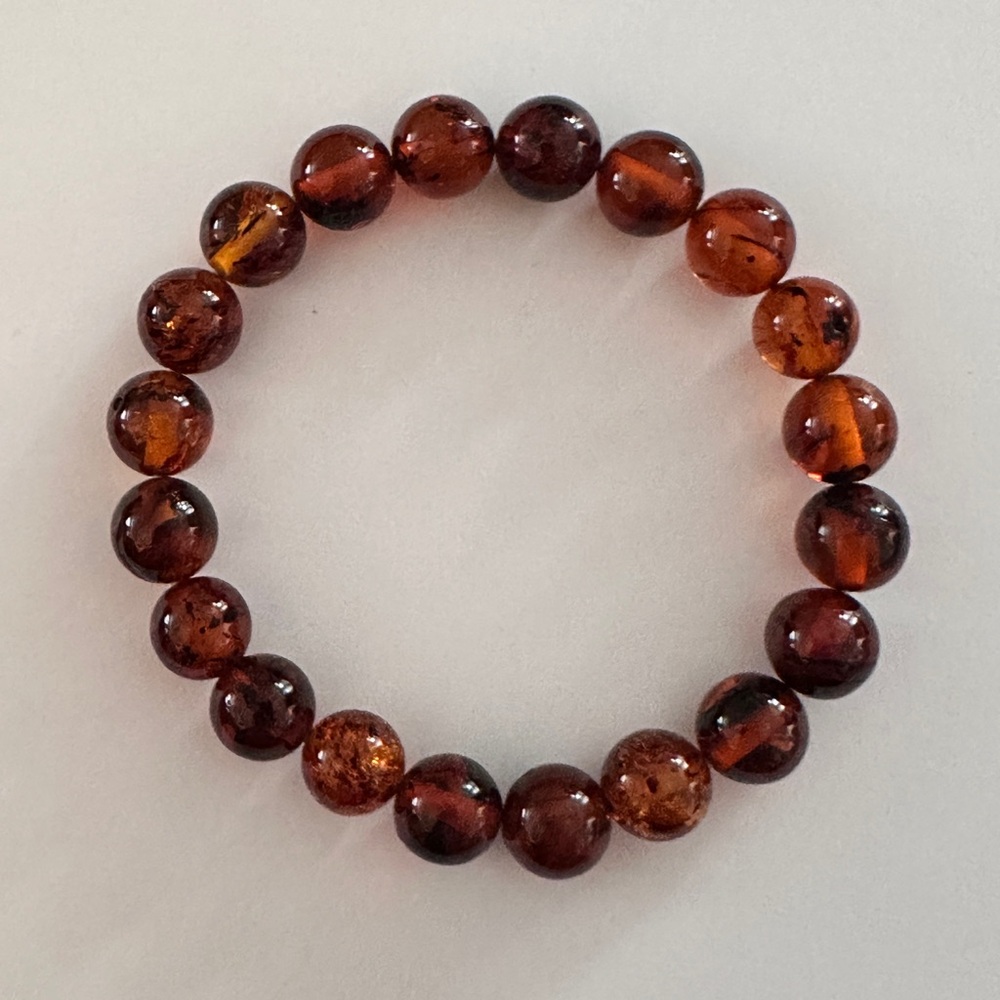 Amber Bead Stretch Bracelet - Deep Cognac Brown